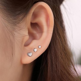 Ball Screw Back Earrings 925 Sterling Silver Studs Safety Ball Back Sleep-On Stud Earrings for Men Women Unisex Hypoallergenic (07_Silver(Set of 3))