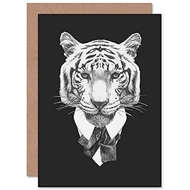 Wee Blue Coo Bow Tie Tiger Drawing Greeting Card With Envelope Inside Premium Quality