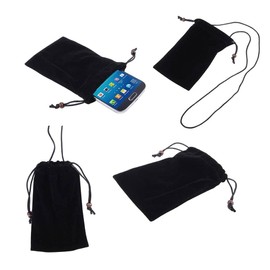 DFV mobile - Etui mit Kette und Schleife-Verschluß Tasche aus Stoff Kunstwildleder Weichem Tuch für Infinix Smart 7 HD (2023) - Schwarz