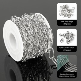 UMAOKANG 13 Feet Stainless Steel Chain for Jewelry Making Embossed Paperclip Chain Necklace DIY Making for Men and Women Jewelry Chain Roll