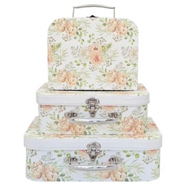 Paperboard Suitcases (Set of 3) Decorative Storage Boxes Gift Boxes With Lids, Photo Storage, Floral Design for Home Decoration, Wedding, Birthday, Christmas Day and New Year Gift Decoration (Blossom)
