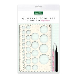 Katy Sue Beginner's Quilling Tool Set - Containing 10mm Quilling Tool, Metal Tweezers with Angled Tip & Quilling Measure Board