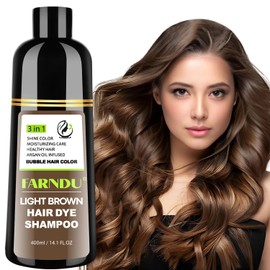 DYEING 221 BC FARNDU Light Brown Hair Dye Shampoo for Gray Hair Coverage - 3 In 1 Natural Hair Color Shampoo for Women & Men, Champu Para Canas Mujer