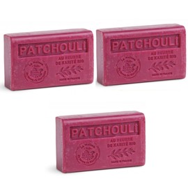 Feste Seife mit Patchouli-Duft – angereichert mit Bio-Sheabutter – parfümierte Seife – 97 % natürliche Inhaltsstoffe – hergestellt in der Provence – Hand & Körper feuchtigkeitsspendend – 3 x 125 g