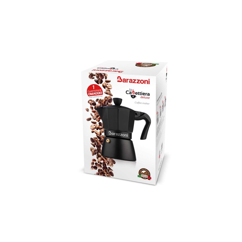 Barazzoni The Deluxe Espresso Cooker 3 Cups, Aluminium, Black, 8.6