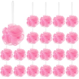 Shellwei 24 Pcs 3 Inch Mini Loofah Travel Size Bulk Shower Sponge Pouf Mesh for Women Kids Men Exfoliating Body Scrubber Baby Shower Favor(Pink)