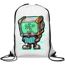 Cute Cartoon Robot Machine Learning AI Gym Sack Casual Drawstring Bag, White