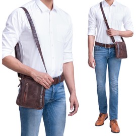 STILORD 'Emerson' Men's Small Messenger Bag Leather Vintage Shoulder Bag Crossbody Bag Small Leather Satchel Courier Bag Man Bag Genuine Leather, Colour:Lyon - Brown