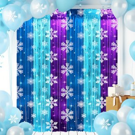 party greeting 2 Pack Winter Snowflake Birthday Party Decorations Tinsel Foil Fringe Curtains 3.3 X 8.2 ft Purple Blue Backdrop Streamer for Snowflake Photo Booth Prop Wonderland Party Supplies