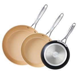 Cooks Standard Hard Anodized Nonstick Frying Pan Set, 8-inch/9.5-inch/11-inch Ceramic Non Stick Skillets, 3-Piece Induction Cookware Egg Omelette Pan, Oven Safe, Black & Apricot