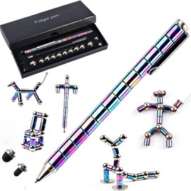 Decompression Magnetic Metal Toy Pen,Multifunctional Deformable Capacities Touch Screen Ballpoint PenIntellectual Learning and Stress Reduction Gifts for Family or Friends.(Rainbow)