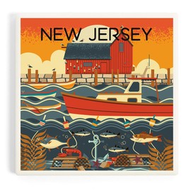 New Jersey, Nautical Geometric (Absorbent Ceramic Coaster, Single, Cork Back, Kitchen Table Decor)
