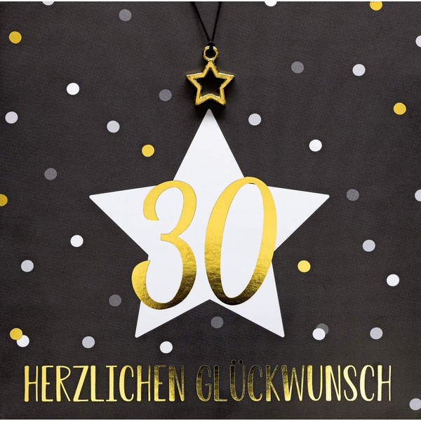 Birthday Card with Number 30 and Congratulations Blingbling Large Star 15 x 15 cm