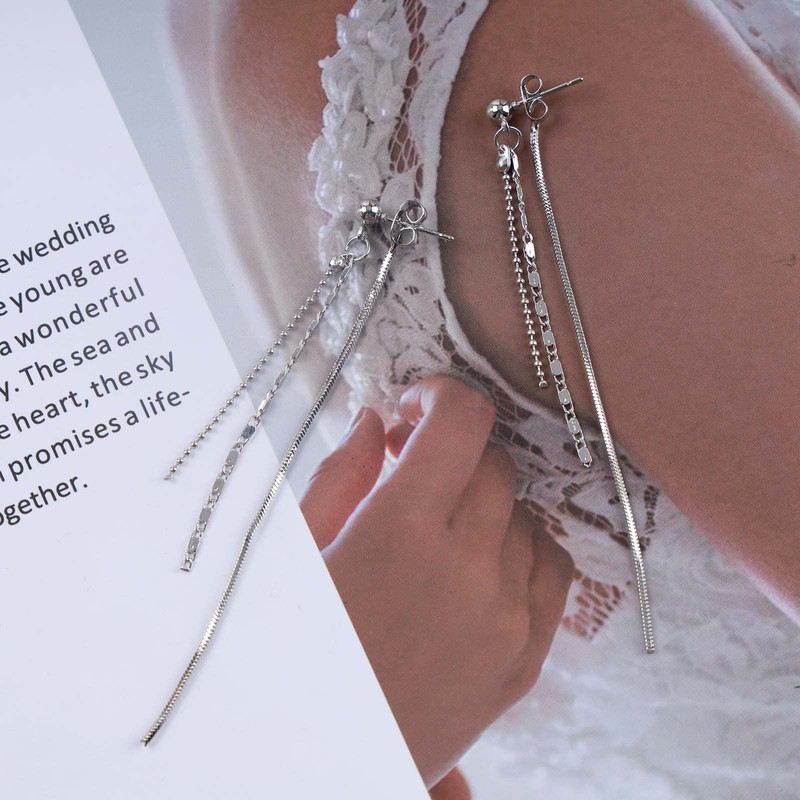 Inateannal Boho Long Dangle Drop Earrings Silver Tassel Sleek Chain