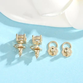 Earring Backs for Droopy Ears, JIACHARMED Locking Flower Earring Backs Replacements for Heavy Earrings Large Earring Backings for Studs 4pcs Tight Earring Lifter Backers for Diamond Studs,Gold