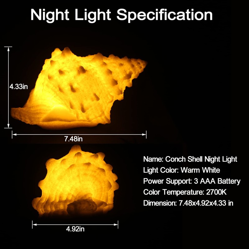 Conch Shell Night Light-Battery Powered LED Night Light for Kids