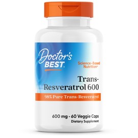 Doctor's Best Trans Resveratrol Supplement 600 mg for Men & Women - 98% Pure Trans-Resveratrol Capsules for Nutrition, Health & Wellness Support, Vegan, Gluten Free, Non GMO - 60 Veg Caps