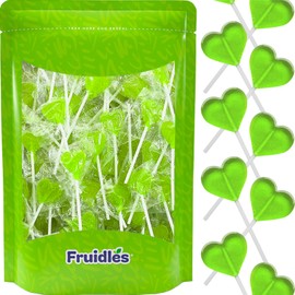Fruidles Lollipops Mini Heart Shaped Flavored Delicious Lollipop, Individually Wrapped, 5g Lollipop (60 Lollipops, Green Apple)