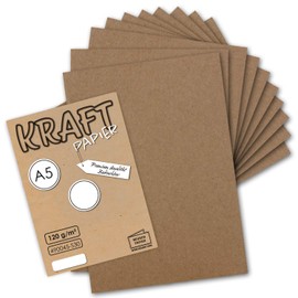NEUSER PAPIER 50 sheets - Vintage Kraft paper DIN A5 120 g/m² brown recycled paper - 21 x 14.8 cm - ecological letter sheets - stationery -