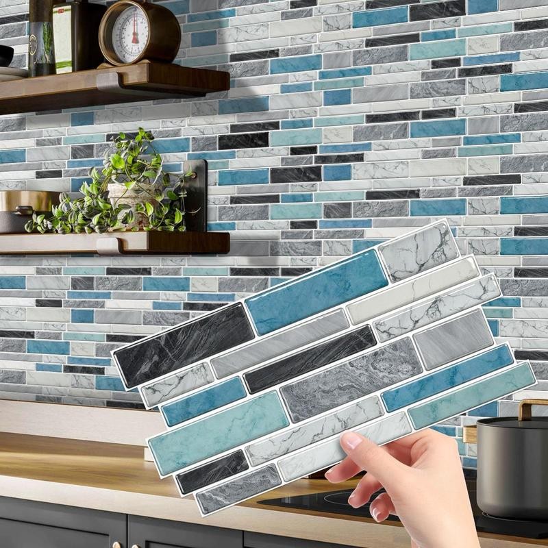 Marble Pattern Wall Sticker, 12/24/48pcs Self Adhesive Peel & Stick