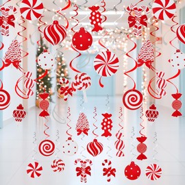 Candy Cane Christmas Decorations - 36 Pieces Red Christmas Party Candy Cane Hanging Swirl Decorations for Christmas Indoor and Outdoor Decorations (Red)