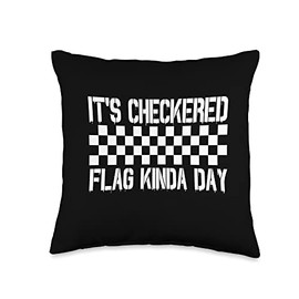 Funny Racing Car Mechanic Gift for Dad Mom Kids It's a Checkered Flag Kind of Day Car Racing Party Gift Throw Pillow, 16x16, Multicolor