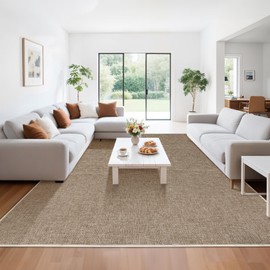 LBRO2M Easy Jute Solid Area Rug 8X10 Washable Rugs for Living Room Bedroom Natural Jute Indoor Outdoor Carpet Durable, Solid Non Shedding Eco Friendly (8X10 Natural)