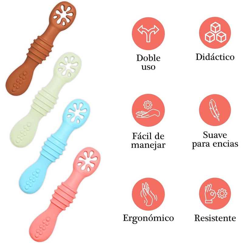 Juego de cucharas para bebé. Ideales para entrenar alimentación independiente.
