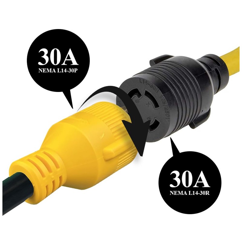 RV Generator Power Adapter-30Amp Male 4 Prong Plug to 50