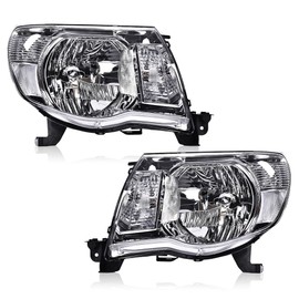 CROSSDESIGN Headlights Assembly Compatible with Toyota Tacoma 2005 2006 2007 2008 2009 2010 2011 bumper Headlamp Clear lens Chrome Housing Clear Reflector