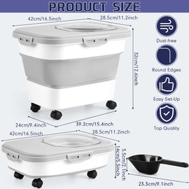 Juexica Collapsible Cat Litter Storage Bin Container with Airtight Lids, Portable Cat Litter Storage Container with Wheels, Kitchen Cereal Rice Leakproof Sealable