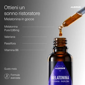 Melatonina Pura - Melatonina con Valeriana e Passiflora, per 4 mesi - Contagocce - Melatonina Gocce per Dormire Meglio 30ml - Integratori per Dormire, Sonno Profondo - Senza Zucchero - ALDOUS