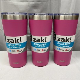 Zak! Designs 20oz Double Wall Stainless Steel Tumbler PINK 3 Pack Slide Lid NEW