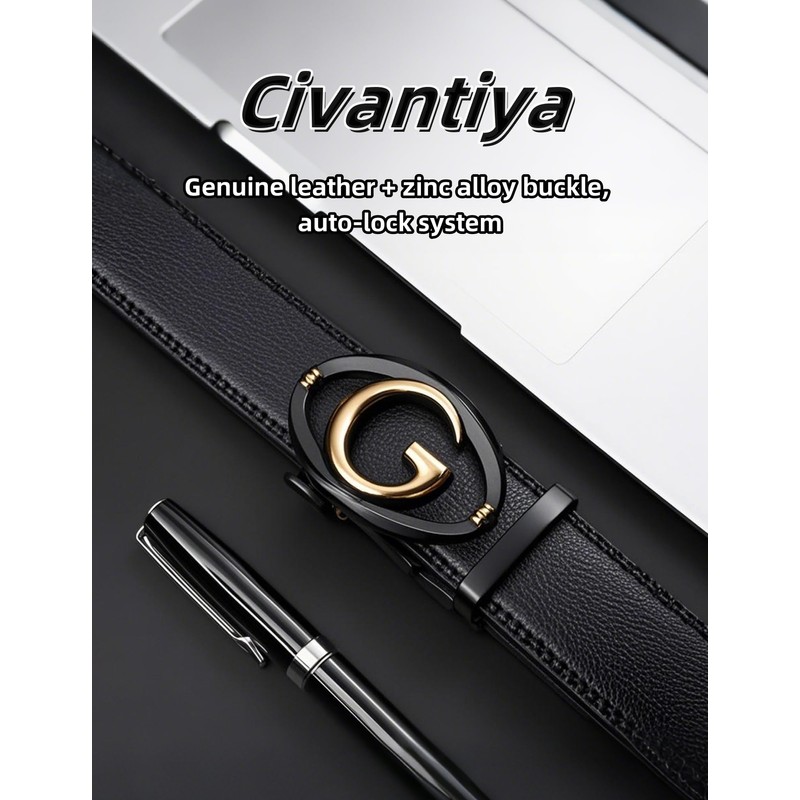Civantiya - Cinturón de piel para hombre, Black Style 04,