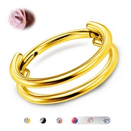 BodyBonita G23 Titanium Cartilage Earring Stacked Clicker 16G CZ Double/Triple Septum Piercing Conch Shmuck Tragus Daith Helix Earrings Nose Ring Hoop Earrings for Women Men Silver/Gold 8/10/12 mm,