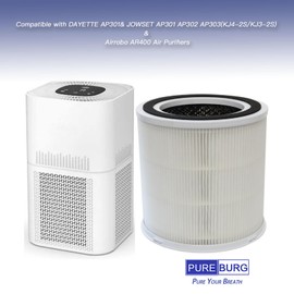 PUREBURG Replacement Filter Compatible with DAYETTE AP301 & JOWSET AP301 AP302 AP303 & AIRROBO AR400 Air Purifiers,2-Pack H13 HEPA 4-Stage Filtration Activated Carbon 2-IN-1
