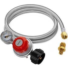 CALPOSE 5FT High Pressure Propane Regulator Hose with Gauge, 0~30PSI Adjustable Propane Tank Regulator, Stainless Steel, Fit for Turkey Fryer，Fish Fryer，Propane Burner，Fire Pit, Forge, and More