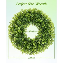 petalyn 20-22 Inch Artificial Boxwood Wreaths for Front Door, Spring Summer Door Wreath with Sash, Green Wreath Weatherproof for Wall Window Porch Farmhouse Wedding Decor All Year Round Indoor Outdoor