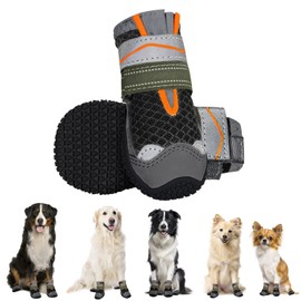 Eyein Dog Shoes, Paw Protection, Pack of 2 Breathable Dog Shoes with Non-Slip Sole and Reflective Velcro Fastening for Small, Medium and Large Dogs, Outdoor Sports, Black, Size 5