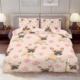 Delerain Comforter Cover Set Twin Size, French Bulldog Puppies 3-Piece Bedding Set for Boys Girls Teens Modern Soft Microfiber Bedroom Set Room Decor, 1 Duvet Cover + 2 Pillowcases