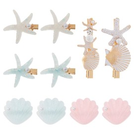 Hobbspring 4 Sets Mermaid Hair Accessories Shell Pearl Starfish Hair Clips Resin Beach Seastar Rhinestone Hairpins for Women Ladies Bride Headwear Styling Tools Hair Tool
