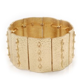 Avalaya Vintage Inspired Hammered Bar Flex Wide Bracelet In Gold Tone/Size M/L