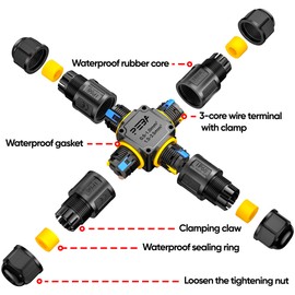 PEBA Cable Connector Waterproof 3-Pin 4-Way IP68 Waterproof Cable Connector 4-12 mm Cable Diameter, Outdoor Junction Box, 3-Conductor, Connection Clamp with Lever for Outdoor, Pack of 4 Junction Box