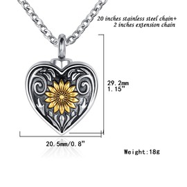 NanMuc Heart Sunflower Urn Necklace for Ashes Women Men Cremation Keepsake Memorial Pendant Jewelry Gift for Human Ashes