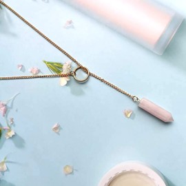 Crystal Healing Hexagonal Pendant Necklace Lariat Y-Shape Gemstone Necklace Chain Jewelry for Women Girls (Gold)