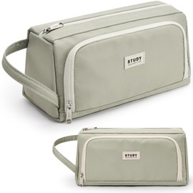 KALIDI Pencil Case 2 Compartments Extra Large Pencil Case School Aesthetic Pencil Case for Girls and Boys, Nylon green, Cosmetic bag