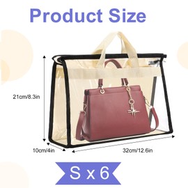 Erinnmy 6 Pack Dust Bags for Handbags,Clear Handbag Storage Organizer,Purse Storage Bag with Zipper and Handle,Transparent Purse Protector Storage Bag,Handbag Dust Bags for Closet(Beige,Small)