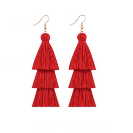 DIYANMMY 3 Tier Layered Colorful Tassel Earrings Bohemian Big Dangle Drop Fashion Jewelry Earrings for Women Teen Girls Valentine Birthday Party Gift. (red Tassel)