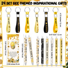 Landical 24 Sets Bee Party Favors Employee Appreciation Gifts Bulk Bee Ballpoint Pens Motivational Keychains Inspirational Bookmarks Bags for Graduation Teacher Coworkers Staff Nurse