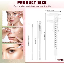 Kit De Mapeo De Cejas, 4 Rotuladores De Microblading Con 4 Recambios Y 2 Reglas, Herramientas Para Mapear La Posición Del Maquillaje De Cejas Y Labios.